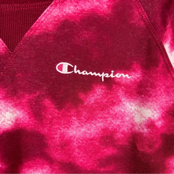 Champion Magenta Tie Dye Long Sleeve Cropped Sweatshirt Medium - Picture 4 of 5